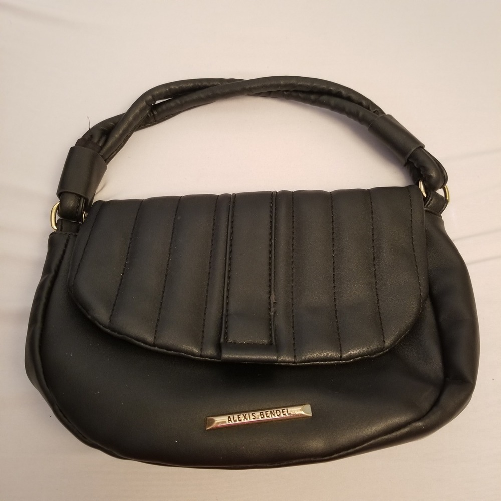 Alexis Bendel Black Vegan Leather Quilted Flap Bag Twisted Handle Gold